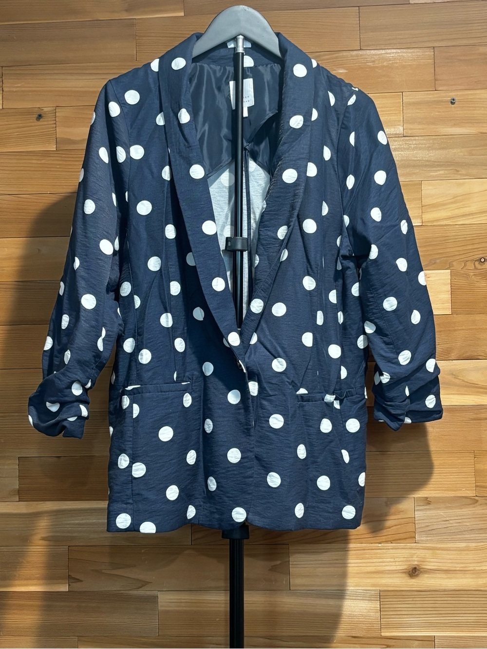 LC Lauren Conrad Navy Blazer with White Polka Dots